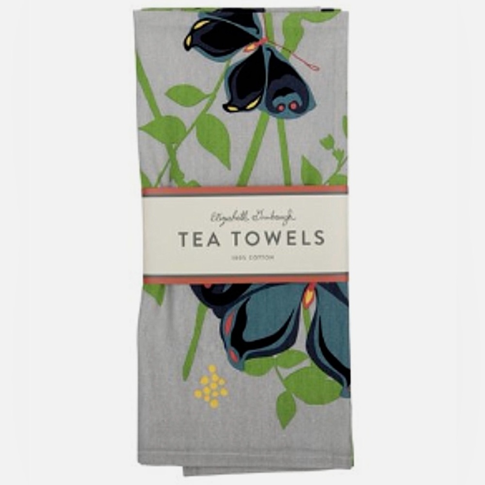 NWT ELIZABETH GRUBAUGH Galison 2-pcs Tea Towels Butterflies Flowers #0310264